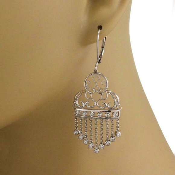 Estate Diamond 14k White Gold Chandelier Earrings - Picture 2 of 5